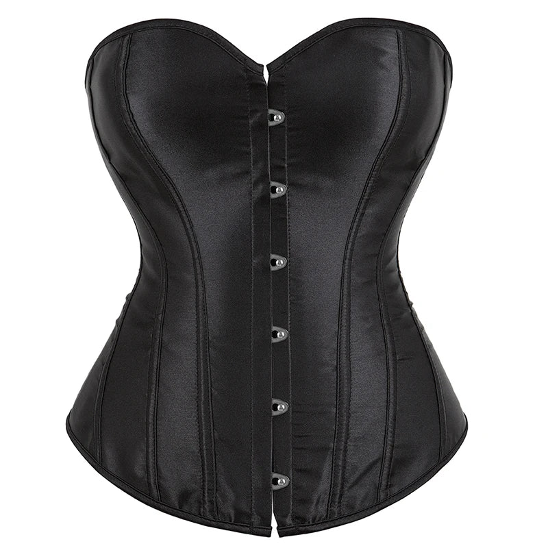 Overbust Corset Satin Black White Purple Red Blue Brown Pink Waist Bustier Top Lace up Corselet Body Shaper