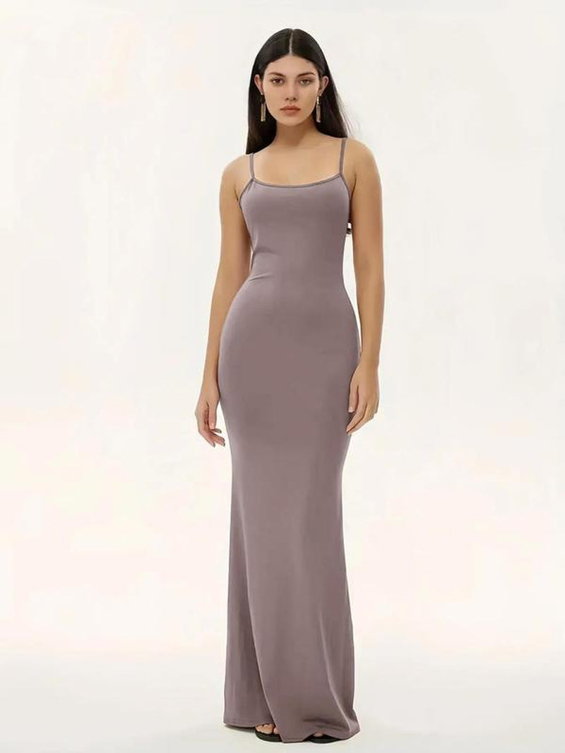 Women'S Minimalist Maxi Bodycon Cami Dress, Adjustable Strap Tight Dresses for Holiday Party Daily Wear, Casual Sleeveless Summer Dress Ladies Clothing