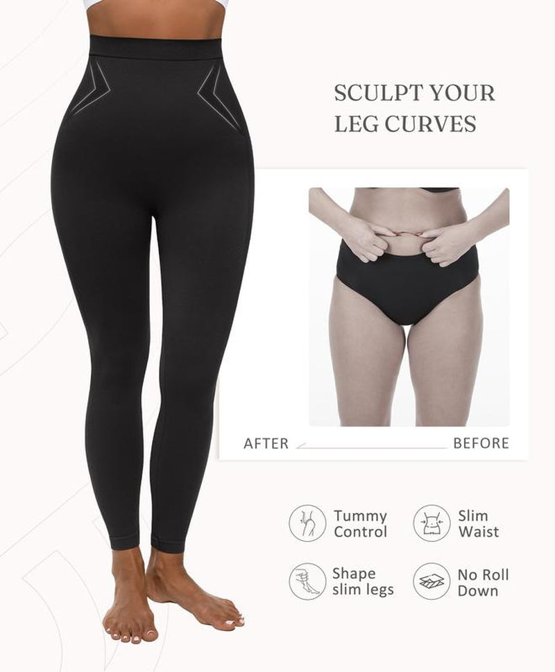 Feelingirl Essentials High-Waisted Shaping Leggings Pants - Seamless 360° Stretch, Anti-Slip Silicone Waistband, Slimming Tummy Control, Black, Nylon Spandex Blend