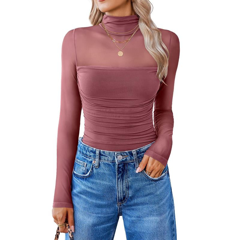 Avidlove Women Long Sleeve Bodysuit Turtle Neck Shapewear Body Suits Mesh One Piece Leotard Shirt Going Out Tops Fall Outfits