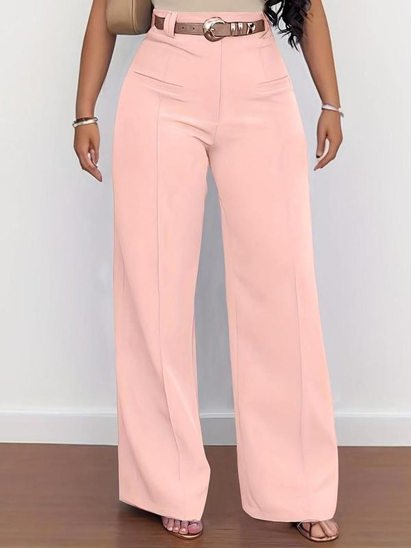 Women'S Plain Pocket Wide Leg Pants, Casual Comfy Trousers for Spring & Fall, Women'S Bottoms for Daily Wear