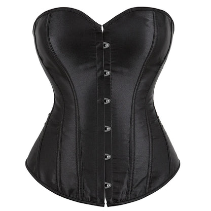 Overbust Corset Satin Black White Purple Red Blue Brown Pink Waist Bustier Top Lace up Corselet Body Shaper