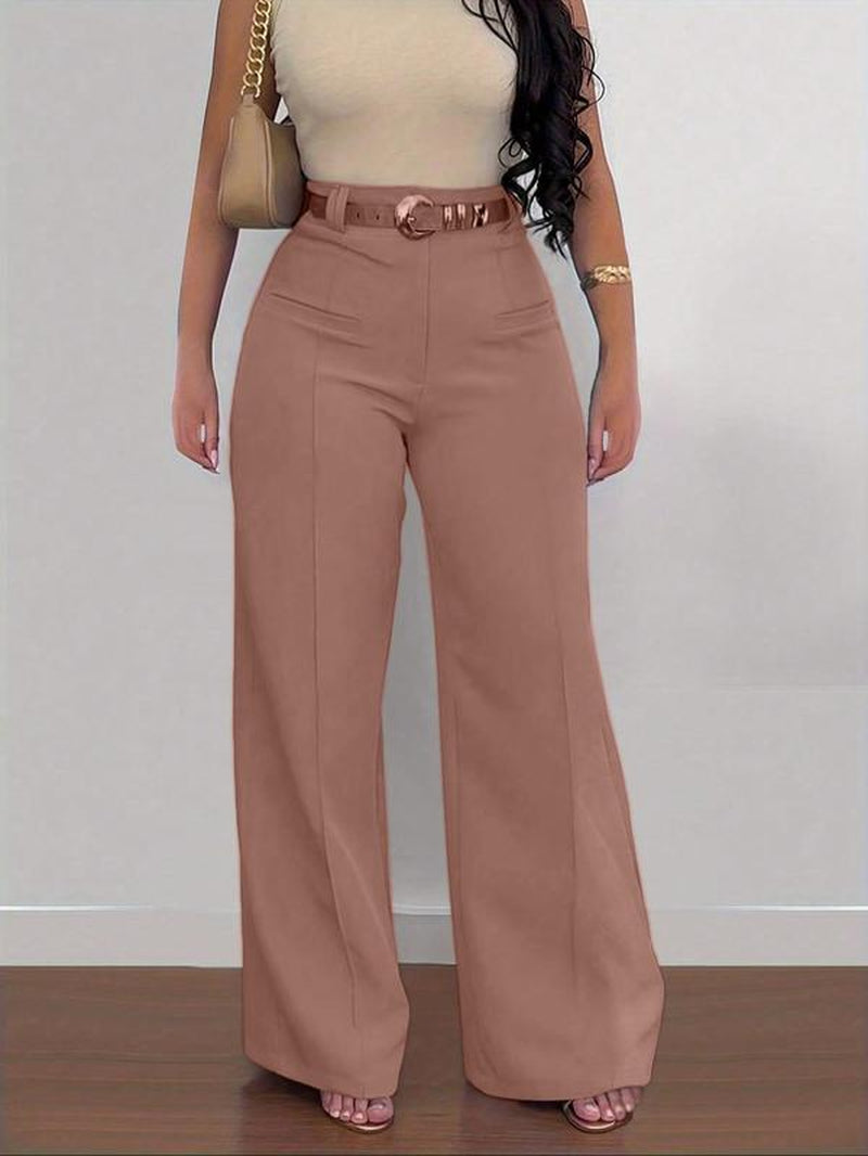 Women'S Plain Pocket Wide Leg Pants, Casual Comfy Trousers for Spring & Fall, Women'S Bottoms for Daily Wear