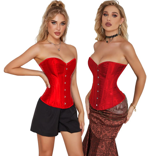 Overbust Corset Satin Black White Purple Red Blue Brown Pink Waist Bustier Top Lace up Corselet Body Shaper
