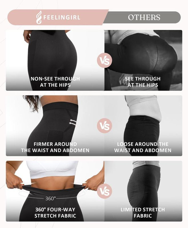 Feelingirl Essentials High-Waisted Shaping Leggings Pants - Seamless 360° Stretch, Anti-Slip Silicone Waistband, Slimming Tummy Control, Black, Nylon Spandex Blend