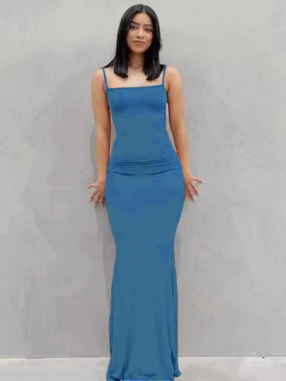 Women'S Minimalist Maxi Bodycon Cami Dress, Adjustable Strap Tight Dresses for Holiday Party Daily Wear, Casual Sleeveless Summer Dress Ladies Clothing