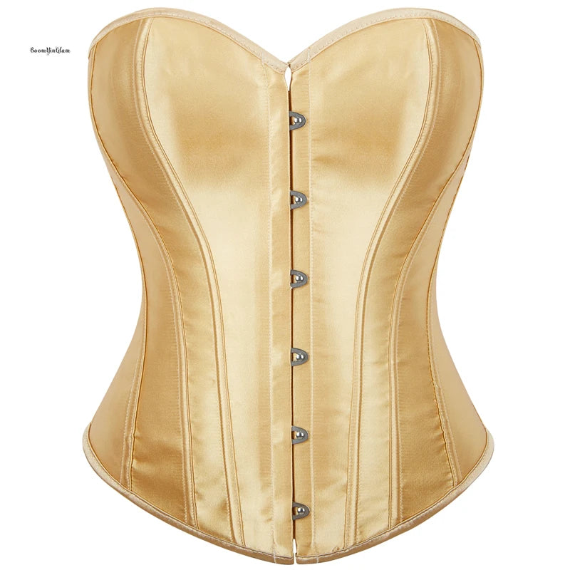 Overbust Corset Satin Black White Purple Red Blue Brown Pink Waist Bustier Top Lace up Corselet Body Shaper