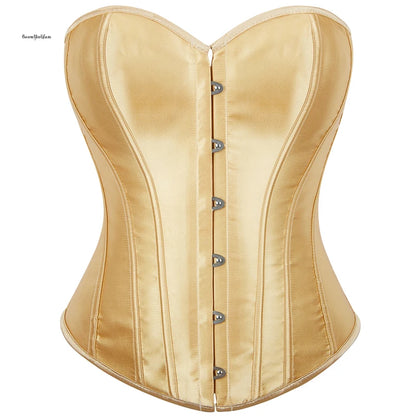 Overbust Corset Satin Black White Purple Red Blue Brown Pink Waist Bustier Top Lace up Corselet Body Shaper