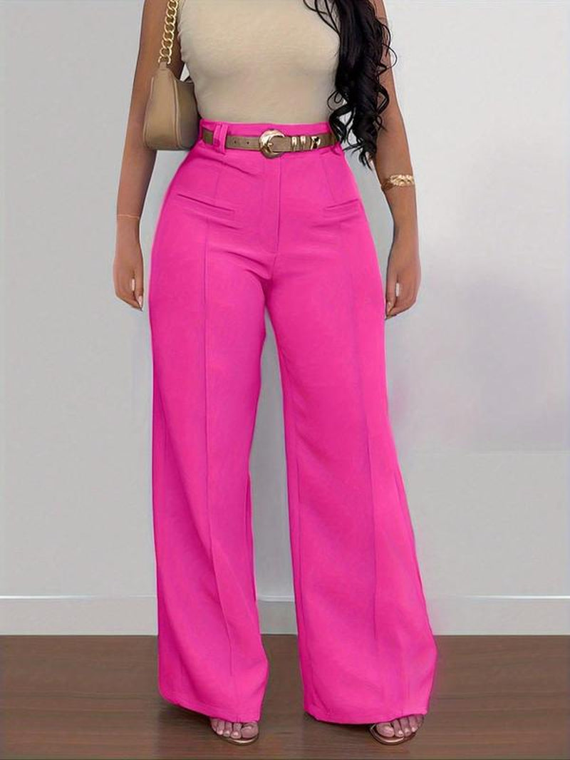 Women'S Plain Pocket Wide Leg Pants, Casual Comfy Trousers for Spring & Fall, Women'S Bottoms for Daily Wear