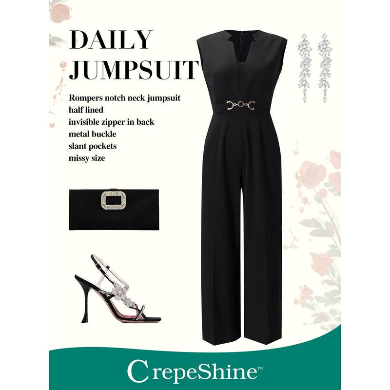 Women'S Black Polyester Jumpsuit for All Occasions - Fit