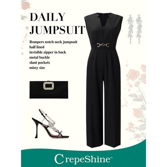 Women'S Black Polyester Jumpsuit for All Occasions - Fit