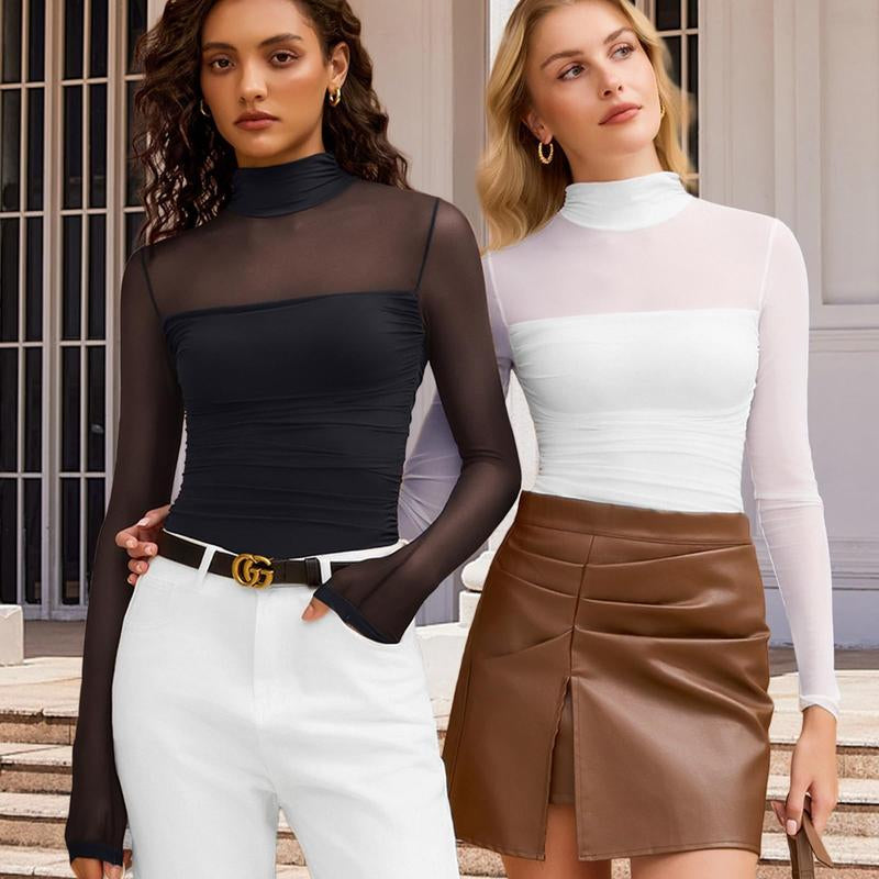 Avidlove Women Long Sleeve Bodysuit Turtle Neck Shapewear Body Suits Mesh One Piece Leotard Shirt Going Out Tops Fall Outfits