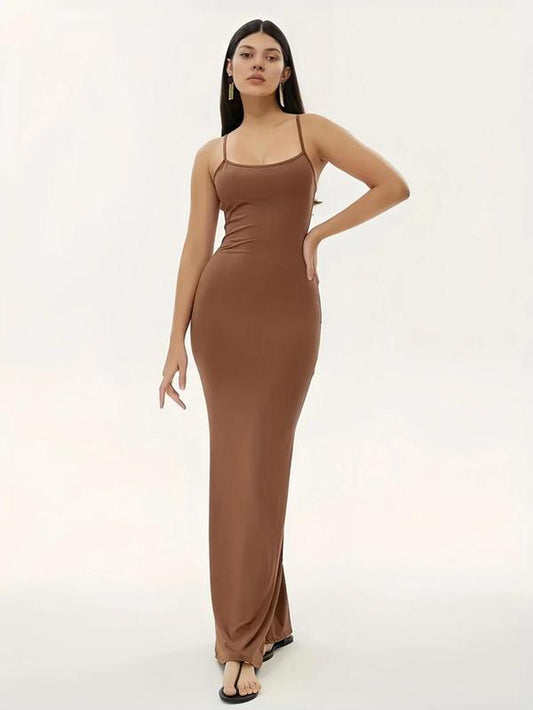 Women'S Minimalist Maxi Bodycon Cami Dress, Adjustable Strap Tight Dresses for Holiday Party Daily Wear, Casual Sleeveless Summer Dress Ladies Clothing