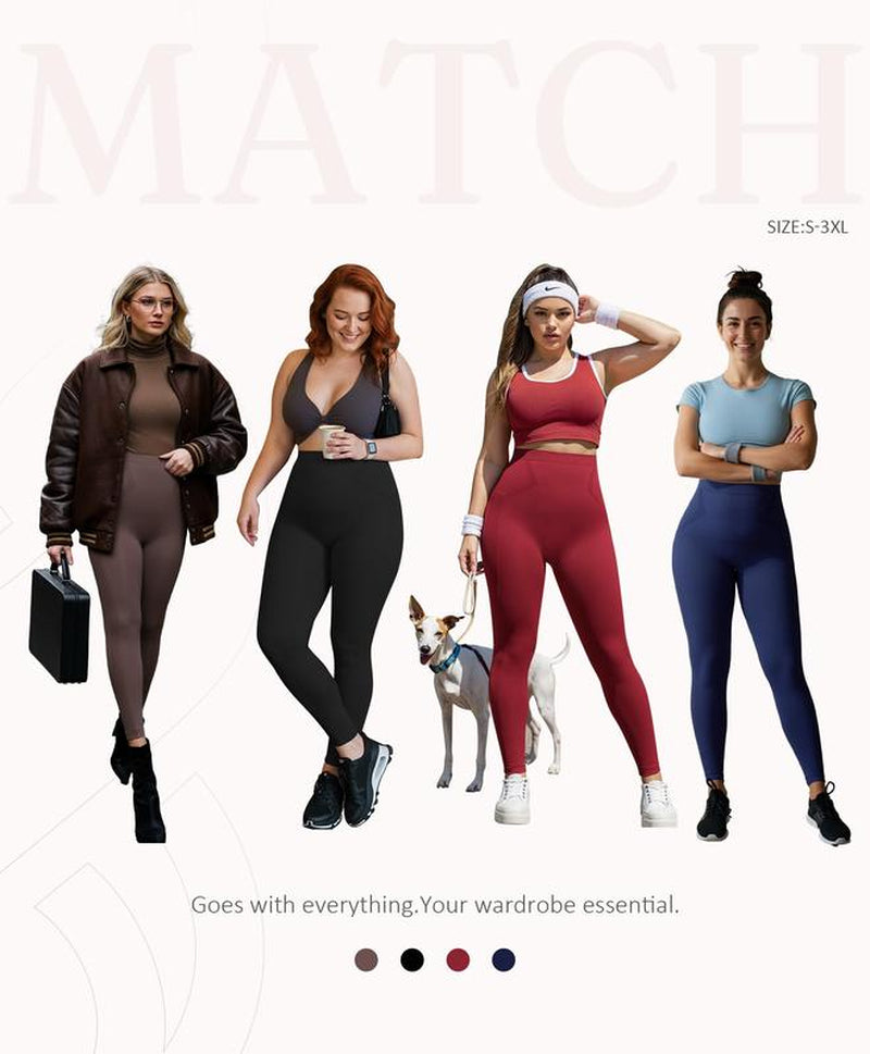 Feelingirl Essentials High-Waisted Shaping Leggings Pants - Seamless 360° Stretch, Anti-Slip Silicone Waistband, Slimming Tummy Control, Black, Nylon Spandex Blend