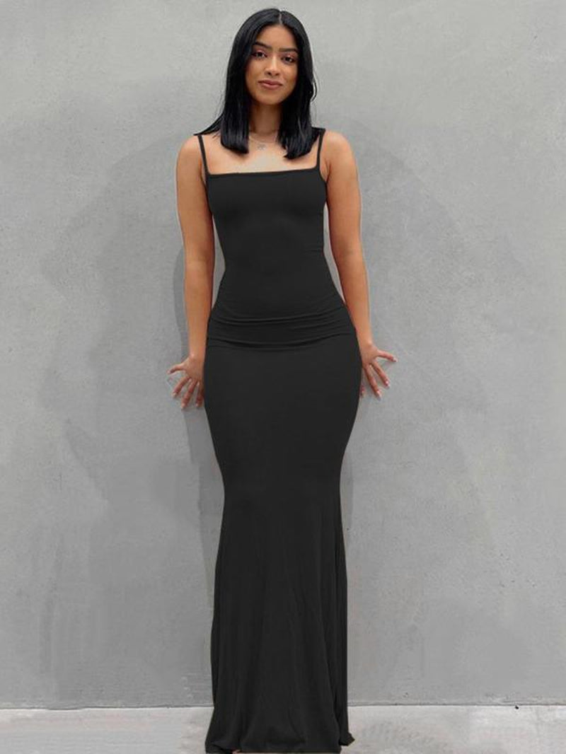Women'S Minimalist Maxi Bodycon Cami Dress, Adjustable Strap Tight Dresses for Holiday Party Daily Wear, Casual Sleeveless Summer Dress Ladies Clothing