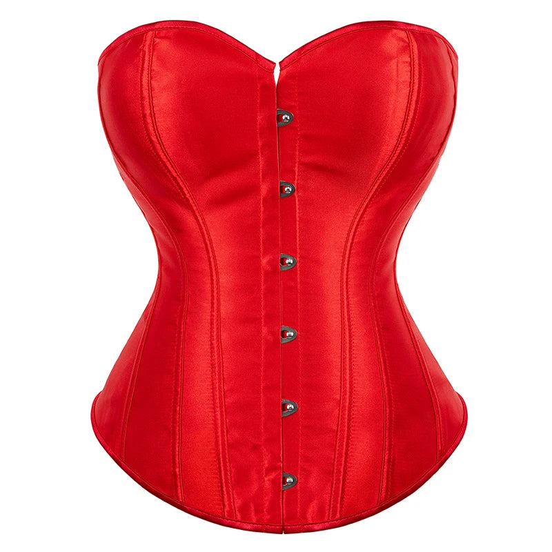 Overbust Corset Satin Black White Purple Red Blue Brown Pink Waist Bustier Top Lace up Corselet Body Shaper
