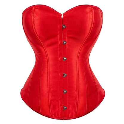 Overbust Corset Satin Black White Purple Red Blue Brown Pink Waist Bustier Top Lace up Corselet Body Shaper