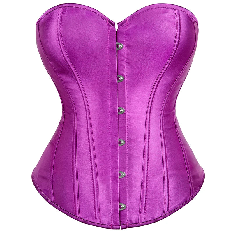 Overbust Corset Satin Black White Purple Red Blue Brown Pink Waist Bustier Top Lace up Corselet Body Shaper