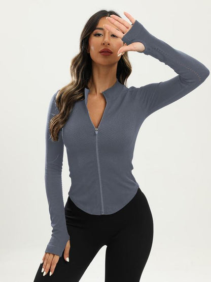 Women'S Zip up Stand Collar Sports Jacket, Sport Long Sleeve Thumb Hole Design Jacket, Summer Outfits 2024, Fall Clothes
