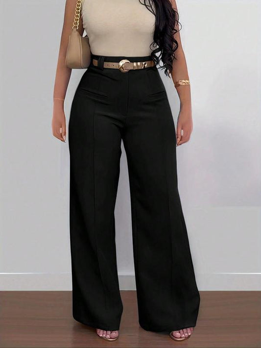 Women'S Plain Pocket Wide Leg Pants, Casual Comfy Trousers for Spring & Fall, Women'S Bottoms for Daily Wear
