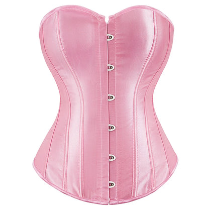 Overbust Corset Satin Black White Purple Red Blue Brown Pink Waist Bustier Top Lace up Corselet Body Shaper
