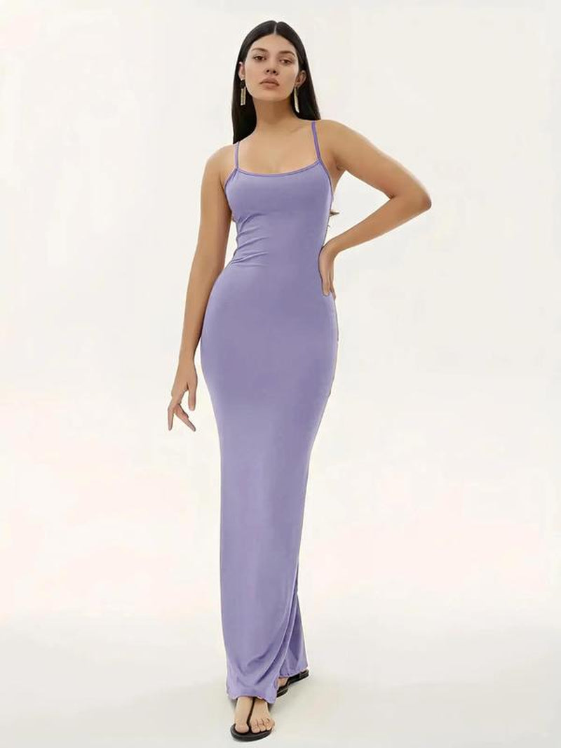 Women'S Minimalist Maxi Bodycon Cami Dress, Adjustable Strap Tight Dresses for Holiday Party Daily Wear, Casual Sleeveless Summer Dress Ladies Clothing