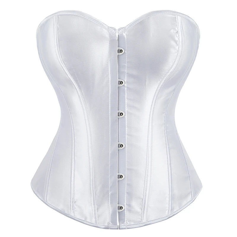 Overbust Corset Satin Black White Purple Red Blue Brown Pink Waist Bustier Top Lace up Corselet Body Shaper