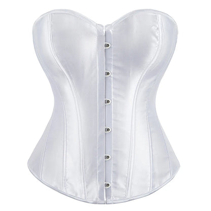 Overbust Corset Satin Black White Purple Red Blue Brown Pink Waist Bustier Top Lace up Corselet Body Shaper