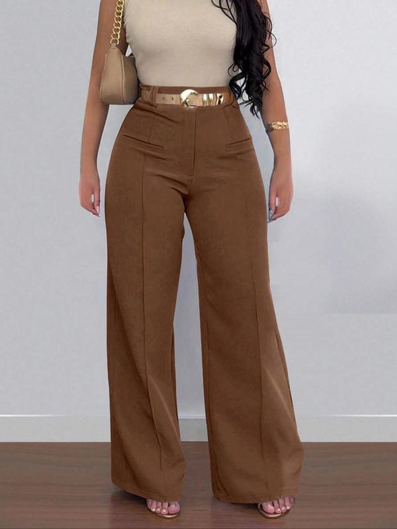 Women'S Plain Pocket Wide Leg Pants, Casual Comfy Trousers for Spring & Fall, Women'S Bottoms for Daily Wear
