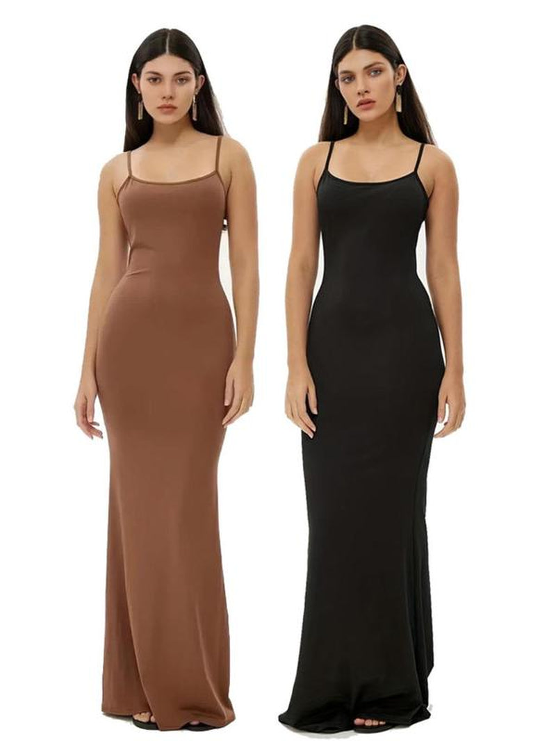 Women'S Minimalist Maxi Bodycon Cami Dress, Adjustable Strap Tight Dresses for Holiday Party Daily Wear, Casual Sleeveless Summer Dress Ladies Clothing