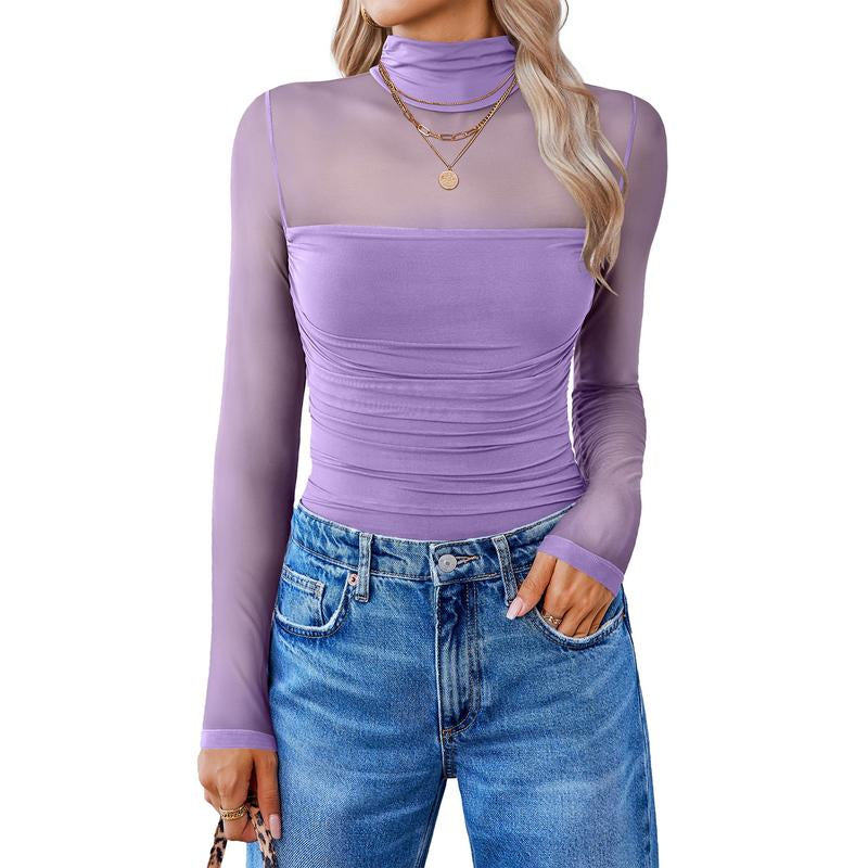 Avidlove Women Long Sleeve Bodysuit Turtle Neck Shapewear Body Suits Mesh One Piece Leotard Shirt Going Out Tops Fall Outfits
