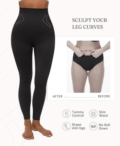 Feelingirl Essentials High-Waisted Shaping Leggings Pants - Seamless 360° Stretch, Anti-Slip Silicone Waistband, Slimming Tummy Control, Black, Nylon Spandex Blend