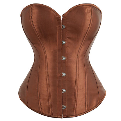 Overbust Corset Satin Black White Purple Red Blue Brown Pink Waist Bustier Top Lace up Corselet Body Shaper