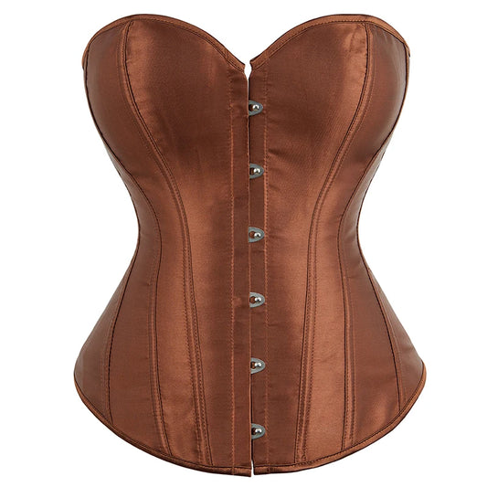 Overbust Corset Satin Black White Purple Red Blue Brown Pink Waist Bustier Top Lace up Corselet Body Shaper