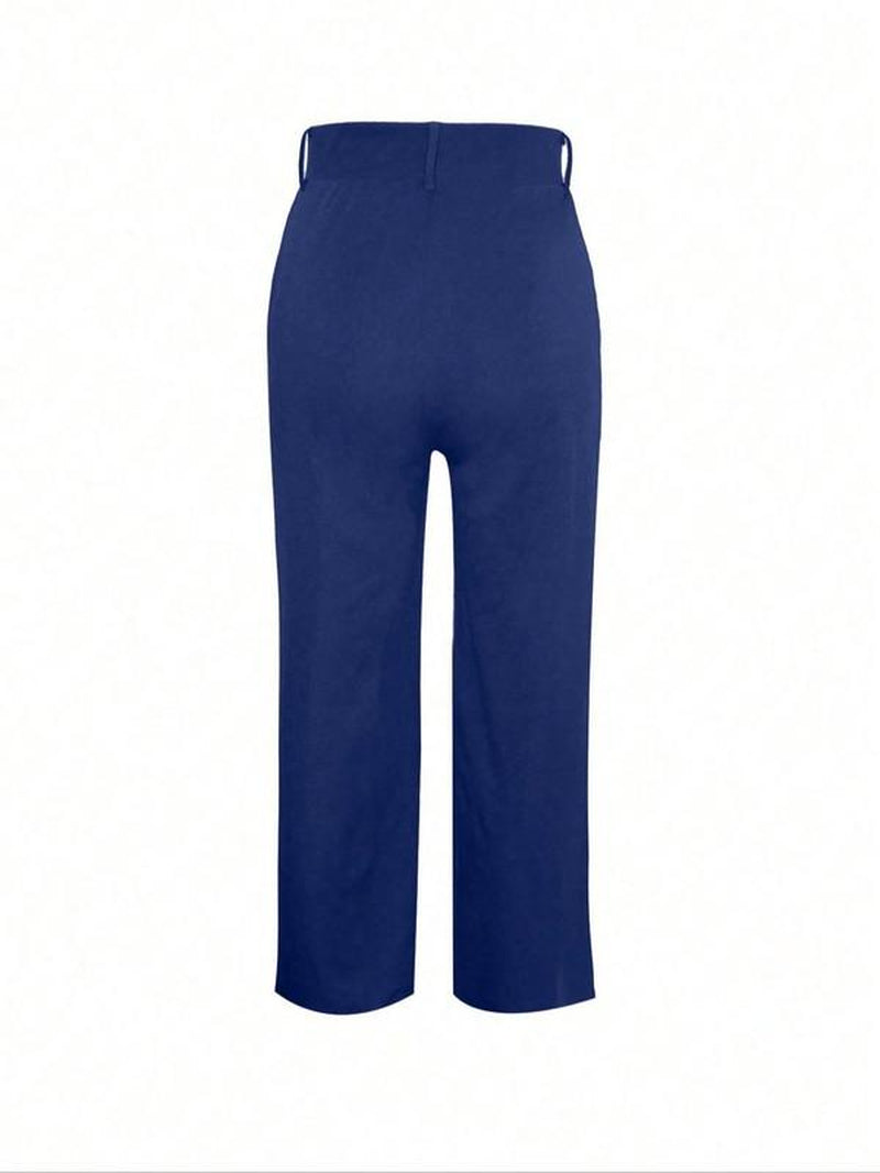 Women'S Plain Pocket Wide Leg Pants, Casual Comfy Trousers for Spring & Fall, Women'S Bottoms for Daily Wear