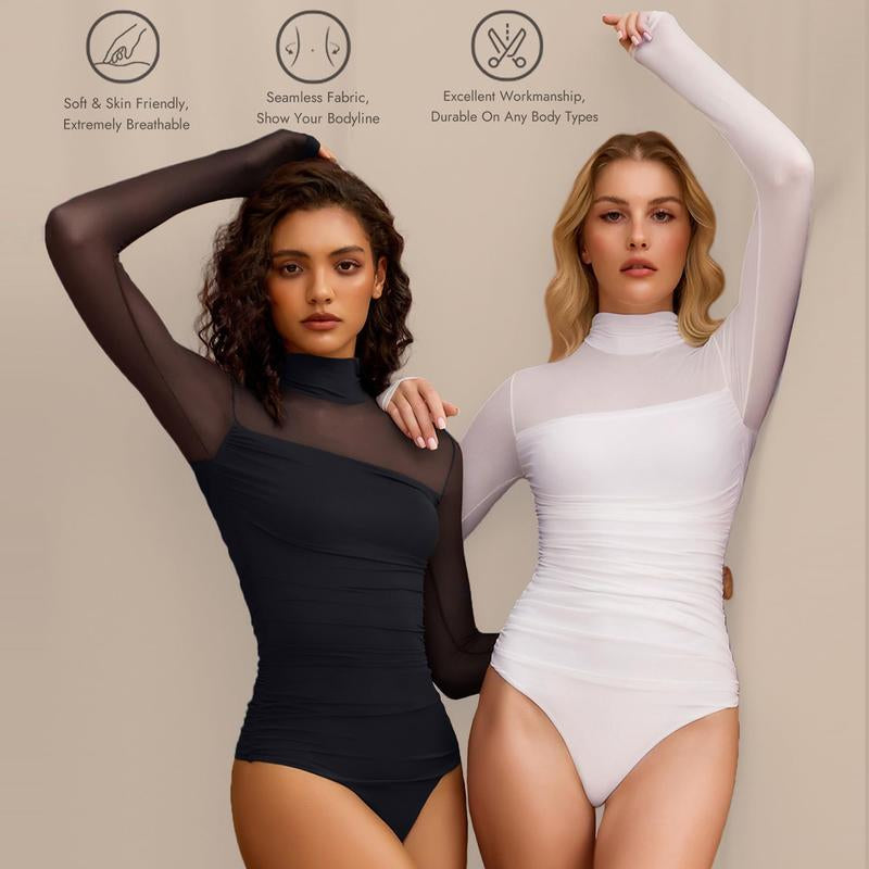Avidlove Women Long Sleeve Bodysuit Turtle Neck Shapewear Body Suits Mesh One Piece Leotard Shirt Going Out Tops Fall Outfits