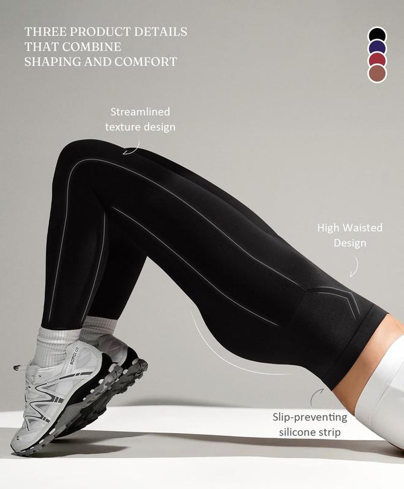 Feelingirl Essentials High-Waisted Shaping Leggings Pants - Seamless 360° Stretch, Anti-Slip Silicone Waistband, Slimming Tummy Control, Black, Nylon Spandex Blend