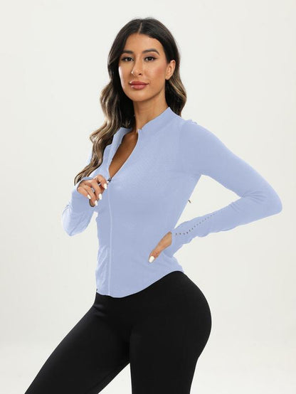 Women'S Zip up Stand Collar Sports Jacket, Sport Long Sleeve Thumb Hole Design Jacket, Summer Outfits 2024, Fall Clothes